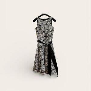 White House Black Market Black and White Rose Midi Dress